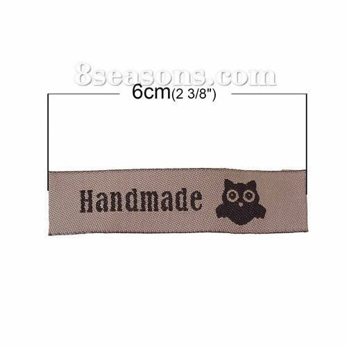 Immagine di Poliestere Etichette Stampate DIY Scrapbooking Craft Rettangolo Caffè Chiaro Gufo Lettere" Hand Made " 60mm x 15mm, 50 Pz