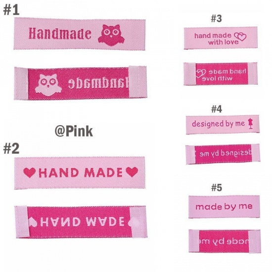 Immagine di Poliestere Etichette Stampate DIY Scrapbooking Craft Rettangolo Rosa Gufo Lettere" Hand Made " 60mm x 15mm, 50 Pz