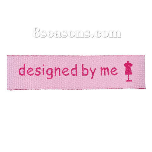 Picture of Terylene Woven Printed Labels DIY Scrapbooking Craft Rectangle Pink " designed by me " 60mm(2 3/8") x 15mm( 5/8"), 50 PCs