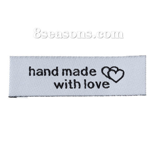 Immagine di Poliestere Etichette Stampate DIY Scrapbooking Craft Rettangolo Bianco Sporco Cuore Lettere" Hand Made With Love " 50mm x 15mm, 50 Pz