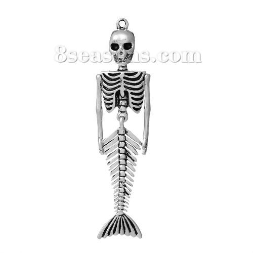 Image de Pendentifs en Alliage de Zinc Squelette Humain Argent Vieilli Halloween Crânes 73mm x 18mm, 3 Pcs
