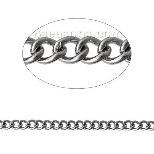 Picture of 304 Stainless Steel Soldered Link Curb Chain Findings Silver Tone 2.5x2mm(1/8"x1/8"), 1 M