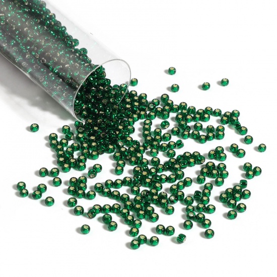Picture of TOHO 11/0 36(Silver Lined) Glass Seed Seed Beads Round Dark Green About 2mm Dia., Hole: Approx 0.6mm, 1 Bottle
