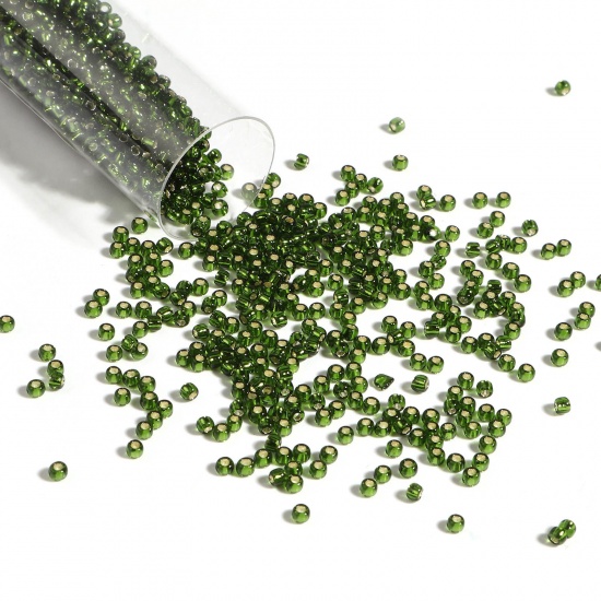 Picture of TOHO 11/0 37(Silver Lined) Glass Seed Seed Beads Round Olive Green About 2mm Dia., Hole: Approx 0.6mm, 1 Bottle