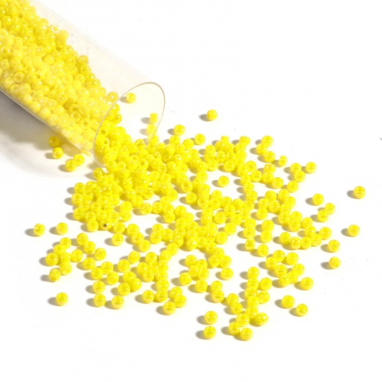Picture of TOHO 11/0 402(Opaque Rainbow) Glass Seed Seed Beads Round Lemon Yellow About 2mm Dia., Hole: Approx 0.6mm, 1 Bottle