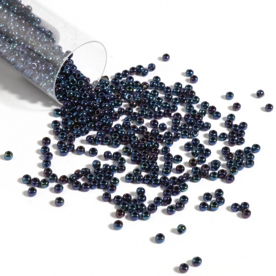 Immagine di Vetro Seme Perline Tondo Blu Scuro & Viola Per 2mm Dia., Foro:Circa 0.6mm, 1 Bottiglia
