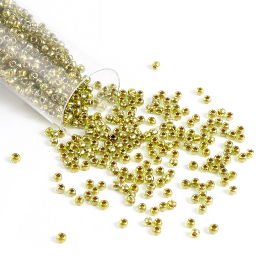 Picture of TOHO 11/0 991(Inside Color) Glass Seed Seed Beads Round Yellow-green About 2mm Dia., Hole: Approx 0.6mm, 1 Bottle