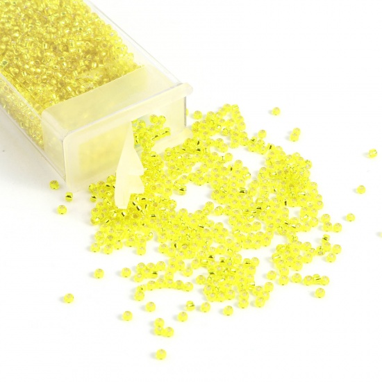 Picture of TOHO 15/0 32(Sliver Lined) Glass Seed Seed Beads Round Neon Yellow About 1.5mm Dia., Hole: Approx 0.6mm, 1 Bottle