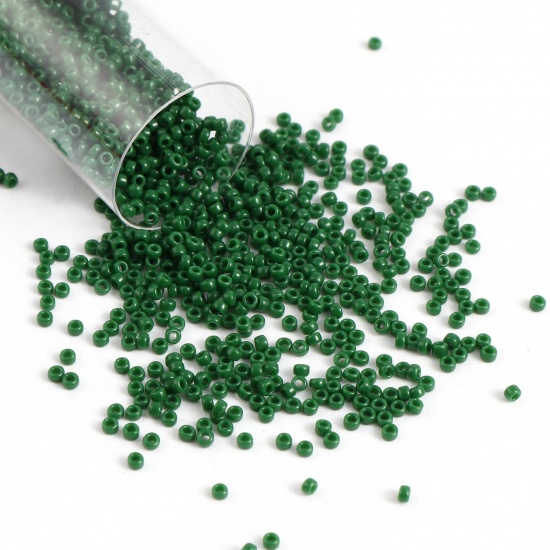 Picture of TOHO 15/0 47H(Opaque) Glass Seed Seed Beads Round Dark Green About 1.5mm Dia., Hole: Approx 0.6mm, 1 Bottle