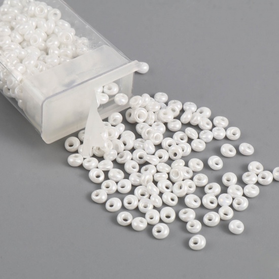 Immagine di Vetro Seme Perline Perla Bianco Ovale 4mm x 3.5mm, Foro:Circa 1mm, 1 Bottiglia