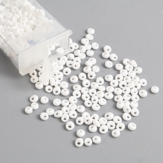 Immagine di Vetro Seme Perline Bianco di Latte Ovale 4mm x 3.5mm, Foro:Circa 1mm, 1 Bottiglia