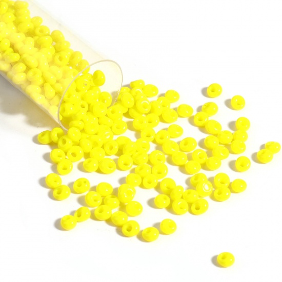 Immagine di Vetro Seme Perline Giallo Limone Ovale 4mm x 3.5mm, Foro:Circa 1mm, 1 Bottiglia