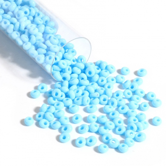 Immagine di Vetro Seme Perline Azzurro Ovale 4mm x 3.5mm, Foro:Circa 1mm, 1 Bottiglia