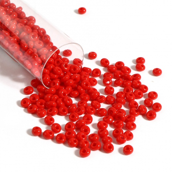 Immagine di Vetro Seme Perline Rosso Ovale 4mm x 3.5mm, Foro:Circa 1mm, 1 Bottiglia