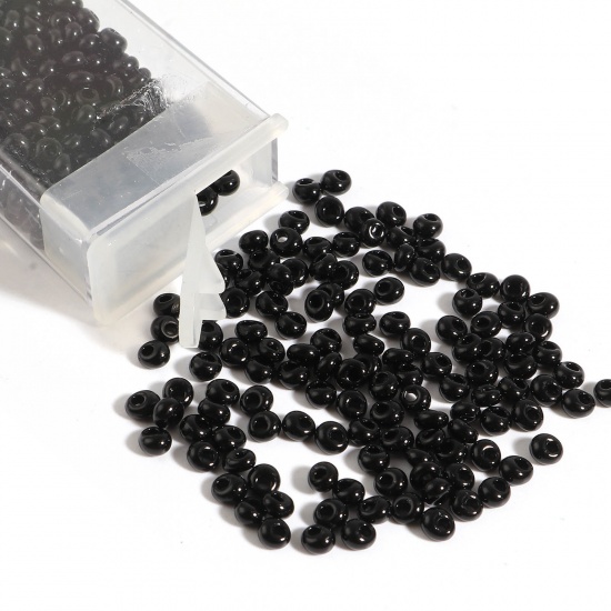 Bild von Glas Rocailles Perlen Schwarz Oval 4mm x 3.5mm, Loch: 1mm, 1 Flasche
