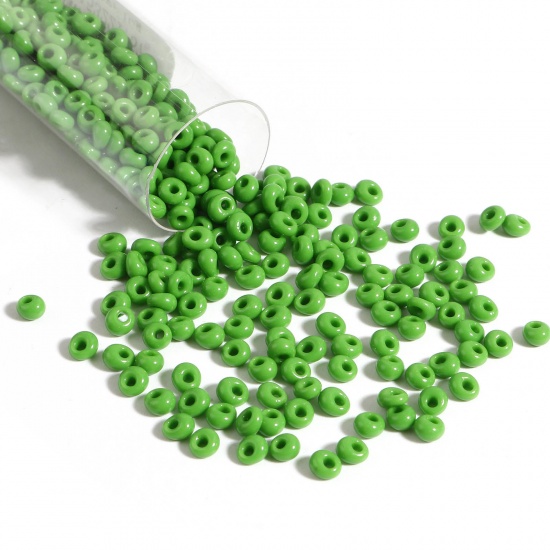 Immagine di Vetro Seme Perline Verde Ovale 5mm x 4.5mm, Foro:Circa 1.5mm, 1 Bottiglia