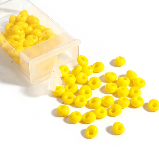 Immagine di Vetro Seme Perline Giallo Limone Ovale 6mm x 5.5mm, Foro:Circa 2.2mm, 1 Bottiglia