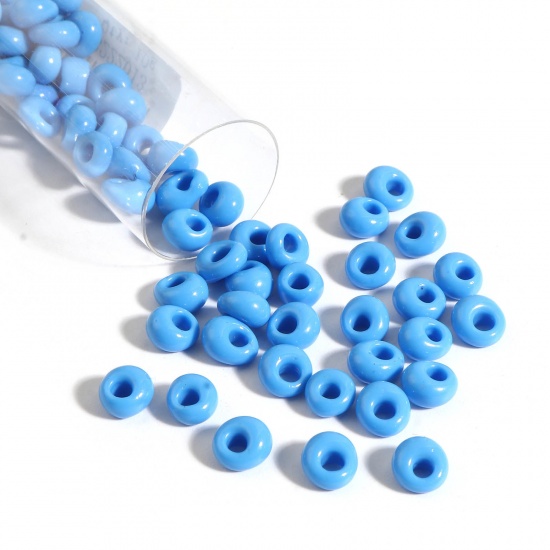 Immagine di Vetro Seme Perline Blu Ovale 6mm x 5.5mm, Foro:Circa 2.2mm, 1 Bottiglia