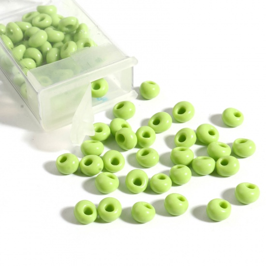 Immagine di Vetro Seme Perline Verde Chiaro Ovale 6mm x 5.5mm, Foro:Circa 2.2mm, 1 Bottiglia