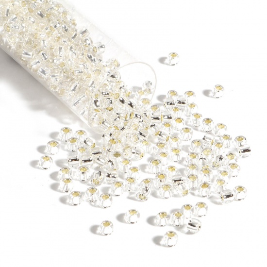 Picture of TOHO 8/0 21(Silver Lined) Glass Seed Seed Beads Round Light Champagne About 3mm Dia., Hole: Approx 1.3mm, 1 Bottle