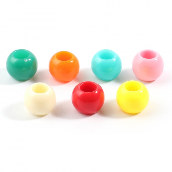 Picture of Acrylic Large Hole Charm Beads Round At Random Color Mixed About 9mm x 8mm, Hole: Approx 5.9mm, 200 PCs