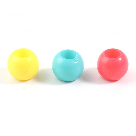 Picture of Acrylic Large Hole Charm Beads Round At Random Color Mixed About 6mm Dia., Hole: Approx 2.8mm, 1000 PCs