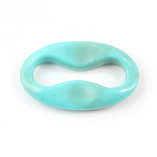 Picture of Acrylic Beads Oval Green Blue Infinity Symbol Pattern Imitation Turquoise About 35mm x 22mm, Hole: Approx 26.5mmx3.7mm, 50 PCs