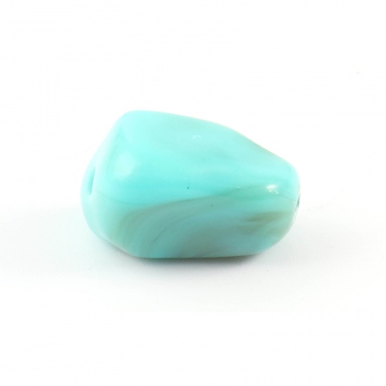 Picture of Acrylic Beads Irregular Green Blue Imitation Turquoise About 15mm x 11mm, Hole: Approx 2mm, 100 PCs