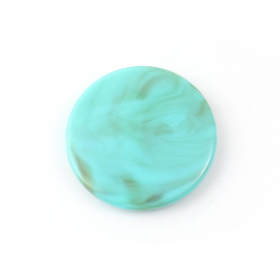 Picture of Acrylic Beads Flat Round Green Blue Imitation Turquoise About 32mm Dia., Hole: Approx 1.6mm, 20 PCs