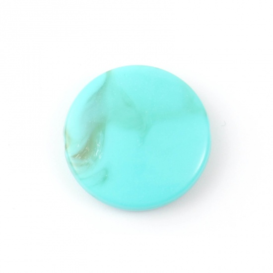 Picture of Acrylic Beads Flat Round Green Blue Imitation Turquoise About 21mm Dia., Hole: Approx 2mm, 50 PCs