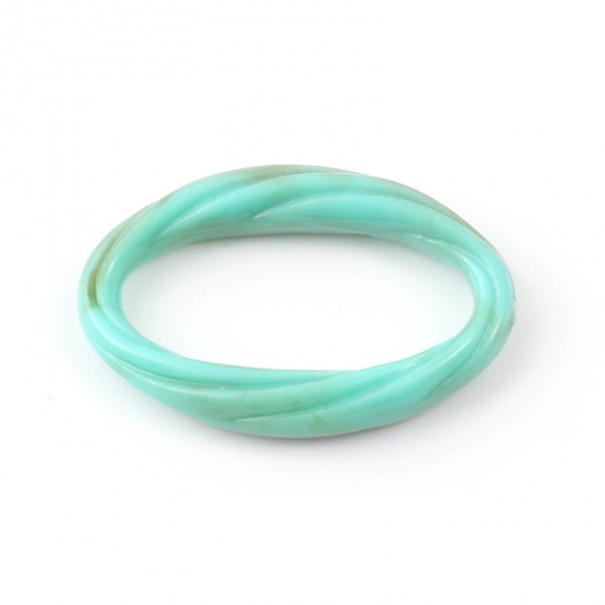 Picture of Acrylic Beads Oval Green Blue Stripe Pattern Imitation Turquoise About 31mm x 21mm, 50 PCs