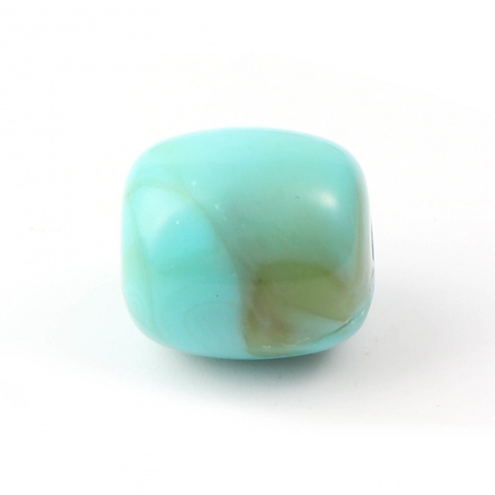 Picture of Acrylic Beads Barrel Green Blue Imitation Turquoise About 15mm x 13mm, Hole: Approx 2.4mm, 50 PCs