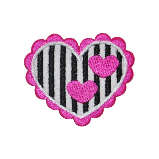 Picture of Fabric Iron On Patches Appliques (With Glue Back) Craft Multicolor Heart Stripe 5cm x 4cm, 5 PCs