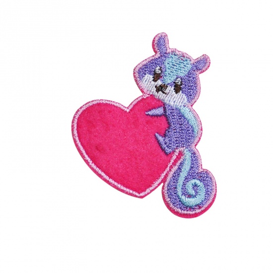 Picture of Fabric Iron On Patches Appliques (With Glue Back) Craft Red & Purple Heart Squirrel 4.5cm x 4cm, 5 PCs