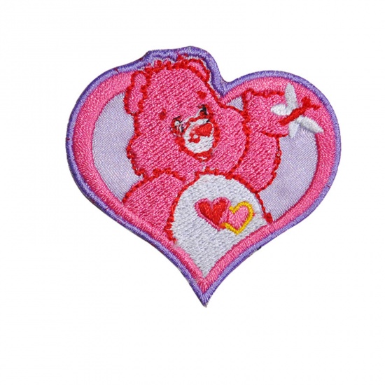 Picture of Fabric Iron On Patches Appliques (With Glue Back) Craft Fuchsia Heart Bear 5.5cm x 5.5cm, 5 PCs