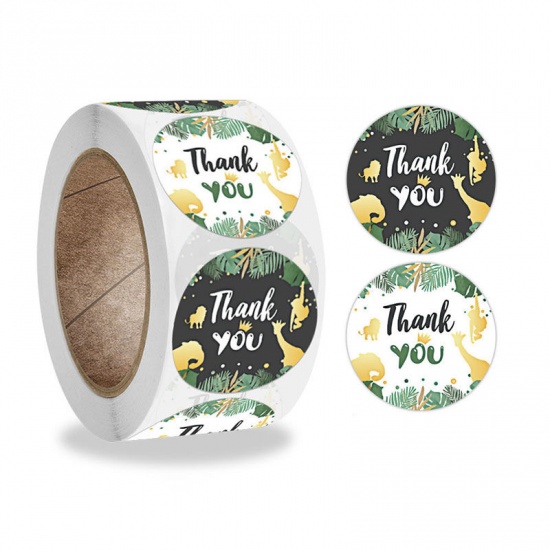 Picture of Green - Paper DIY Scrapbook Deco Stickers Round Animal Pattern Message " Thank You " 2.5cm Dia., 1 Roll(500 PCs/Roll)