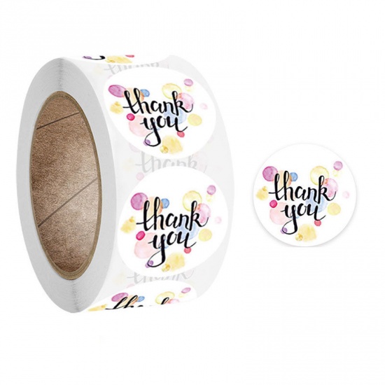 Picture of Multicolor - Paper DIY Scrapbook Deco Stickers Round Message " Thank You " 2.5cm Dia., 1 Roll(500 PCs/Roll)