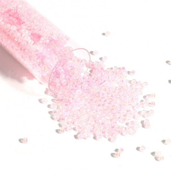 Picture of Miyuki 11/0 55 Glass Seed Beads Round Pink AB Rainbow Color About 2mm Dia., Hole: Approx 0.7mm, 1 Bottle