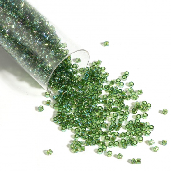 Picture of Miyuki 11/0 1247 Glass Seed Beads Round Blue & Green AB Rainbow Color About 2mm Dia., Hole: Approx 0.7mm, 1 Bottle