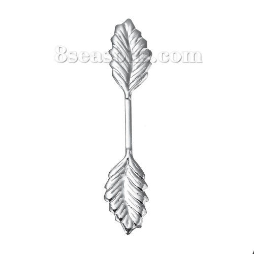 Picture of Brass Pendant Fold Over Pinch Bails Clasps Leaf Silver Plated 34mm(1 3/8") x 7mm( 2/8"), 20 PCs                                                                                                                                                               