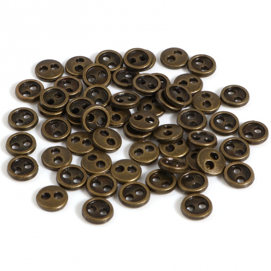 Immagine di Lega di Zinco Metallo Bottone da Cucire Due Fori Bronzo Antico Tondo 4mm Dia., 50 Pz