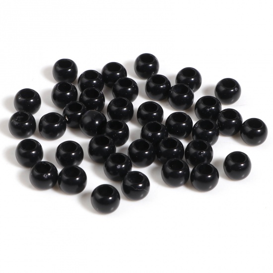 Picture of Acrylic Beads Black Round About 6mm Dia., Hole: Approx 2.9mm, 1000 PCs