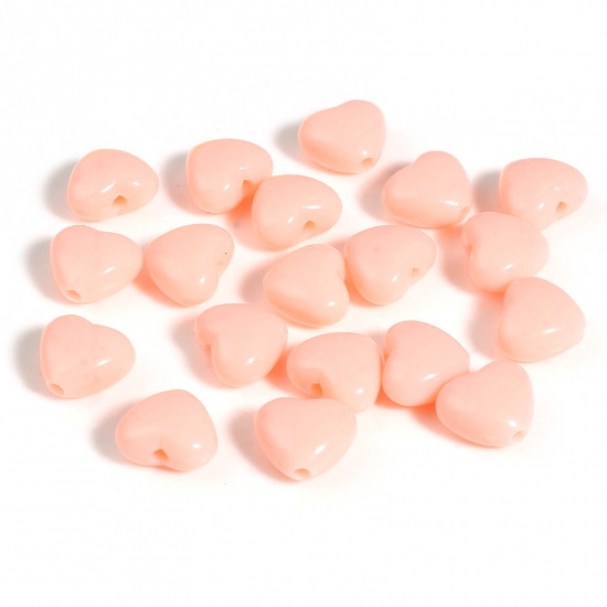 Picture of Acrylic Valentine's Day Beads Heart Light Pink About 9mm x 8mm, Hole: Approx 1.8mm, 1000 PCs