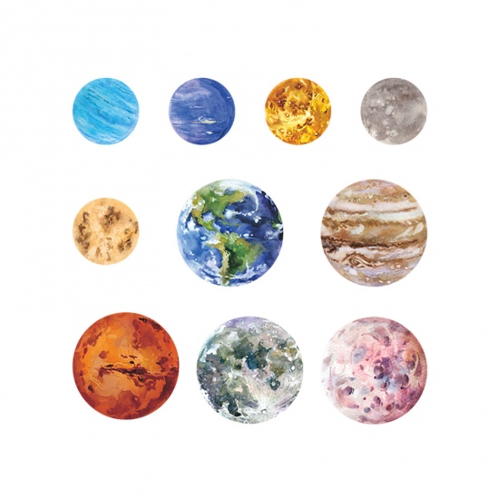 Picture of PET DIY Scrapbook Deco Stickers Multicolor Universe Planet 8cm x 8cm - 5cm x 2.5cm, 1 Set