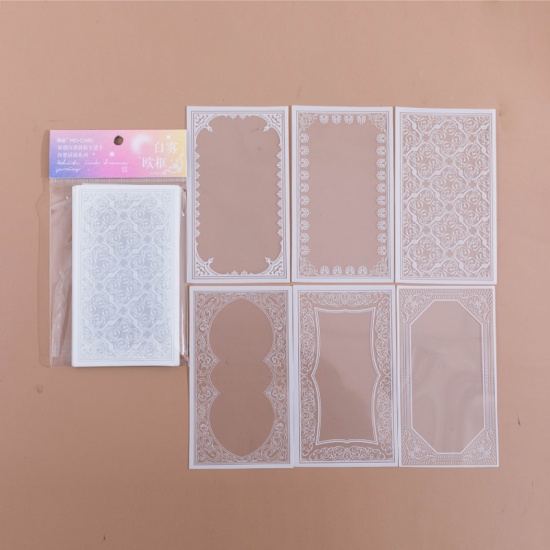 Image de DIY Papier Autocollant Décoration en PET Blanc Rectangle Dentelle 14.5cm x 8cm, 1 Paquet