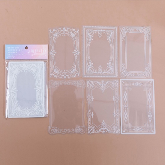Image de DIY Papier Autocollant Décoration en PET Blanc Rectangle Dentelle 14.5cm x 8.6cm, 1 Paquet
