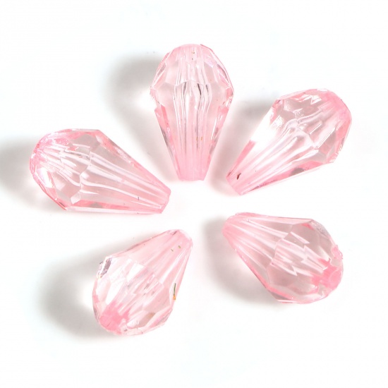 Bild von Acryl Perlen Tropfen Rosa Transparent Facettiert ca. 13mm x 8mm, Loch:ca. 1.6mm, 500 Stück