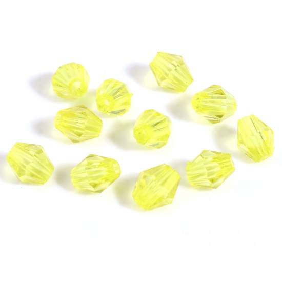 Picture of Acrylic Beads Hexagon Lemon Yellow Transparent Faceted About 6mm x 5mm, Hole: Approx 1.8mm, 2000 PCs