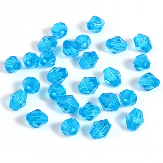 Picture of Acrylic Beads Hexagon Lake Blue Transparent Faceted About 6mm x 5mm, Hole: Approx 1.8mm, 2000 PCs