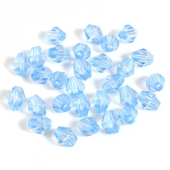 Picture of Acrylic Beads Hexagon Skyblue Transparent Faceted About 6mm x 5mm, Hole: Approx 1.8mm, 2000 PCs